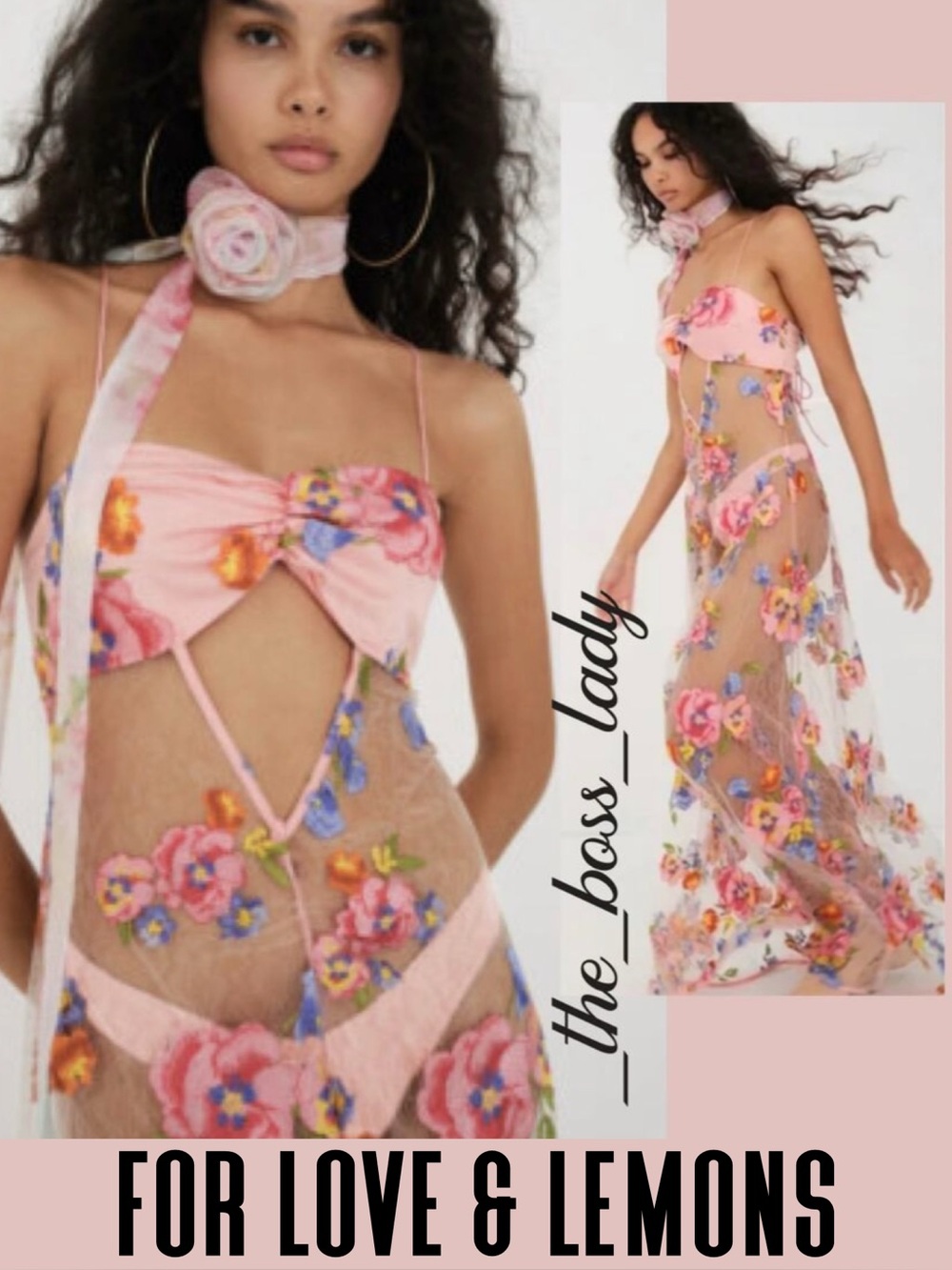 For Love and Lemons delaney maxi dress floral embroidery sheer Small